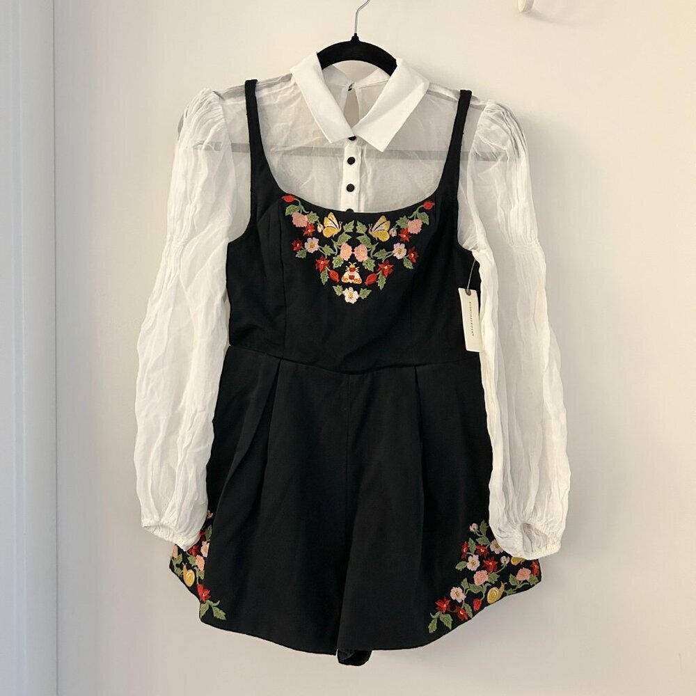 Anthropologie Maeve Long-Sleeve Embroidered Twofer Romper Size 2 NWT - Picture 5 of 15